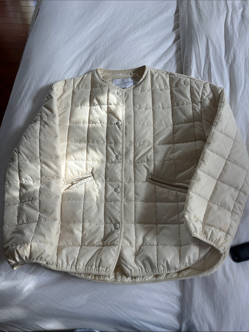Rebecca Minkoff Light Cream Quilted Snap-Front Jacket